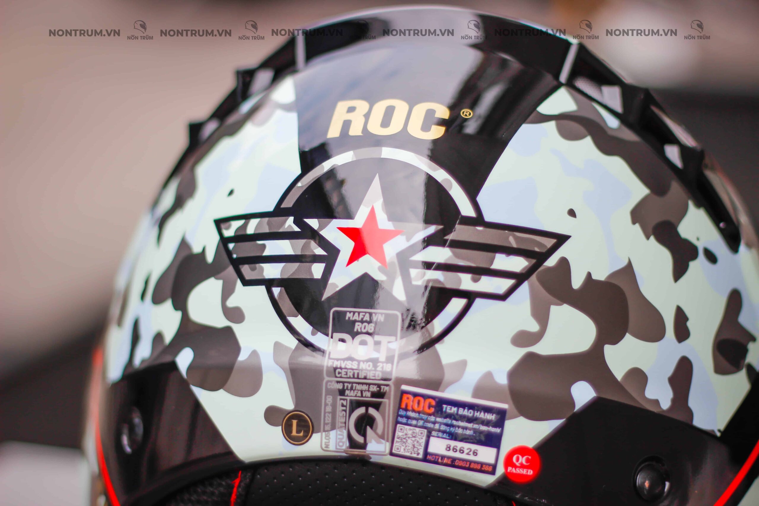 nón roc r06 camo xám đỏ 10