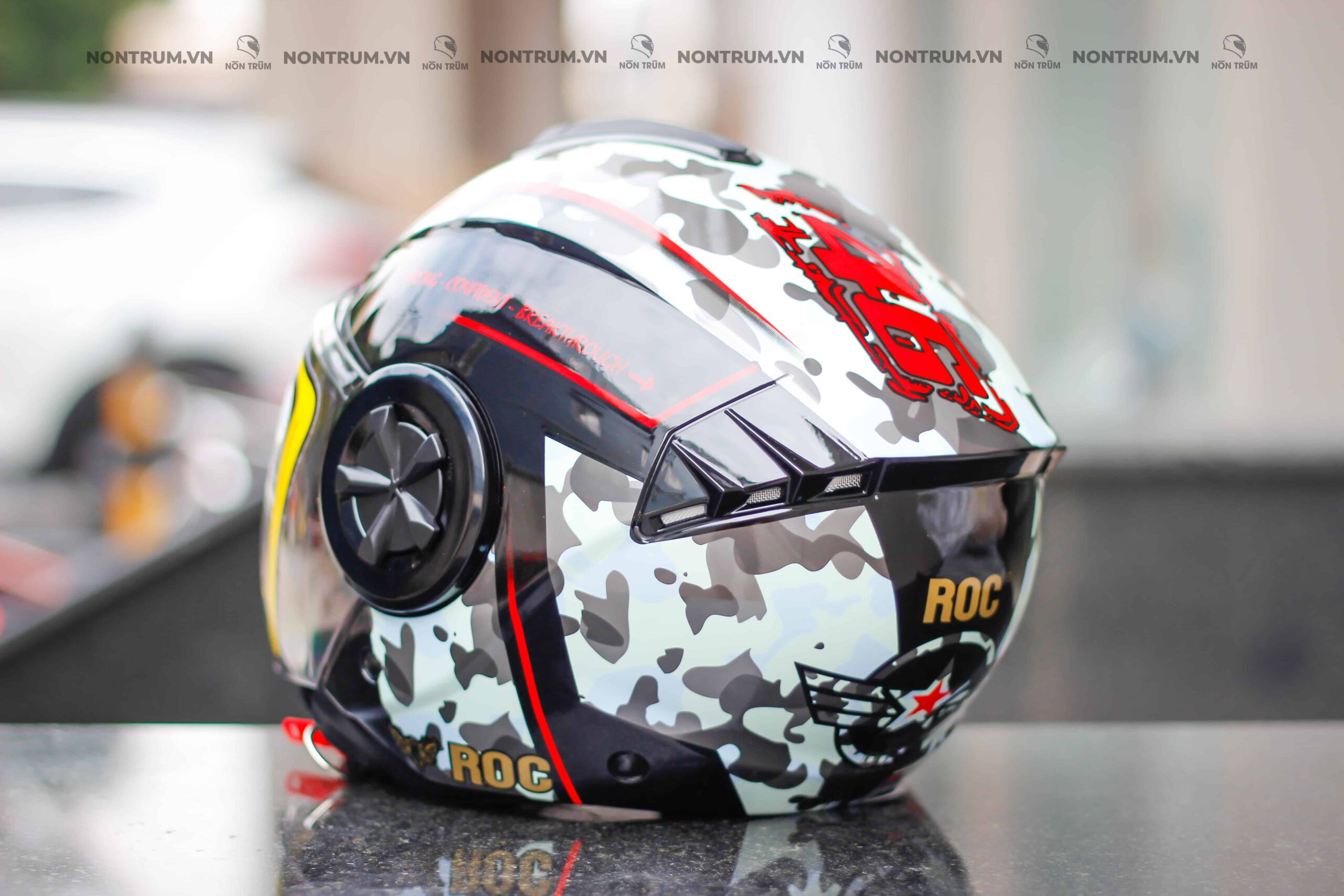 nón roc r06 camo xám đỏ 10