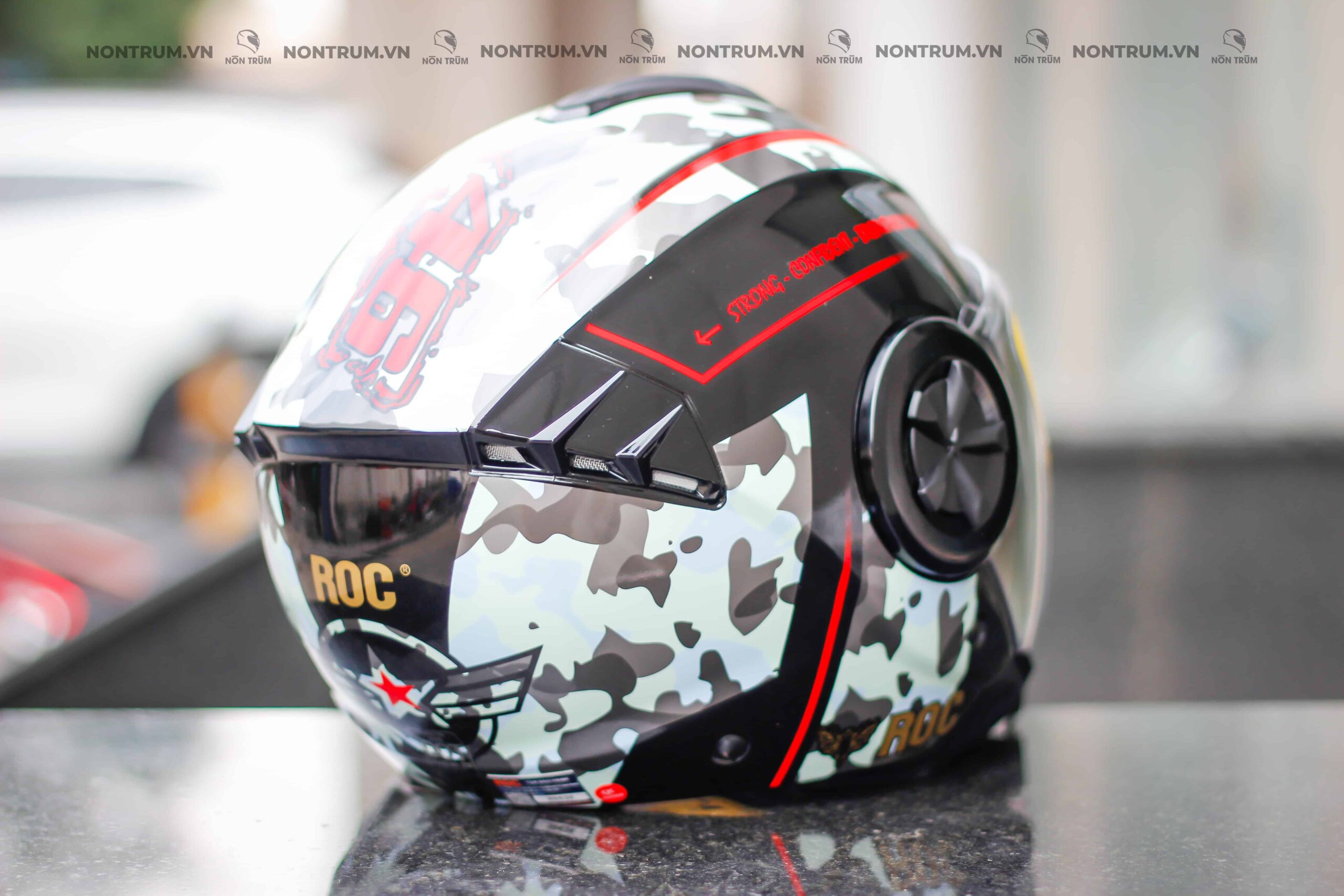 nón roc r06 camo xám đỏ 10