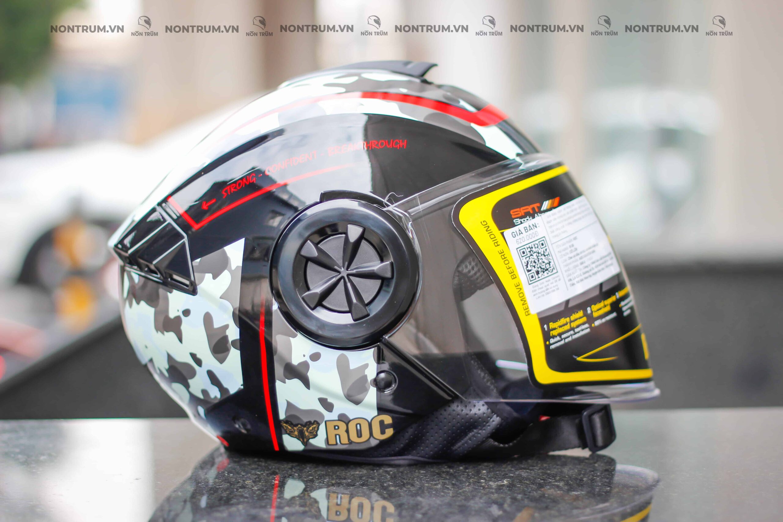 nón roc r06 camo xám đỏ 10
